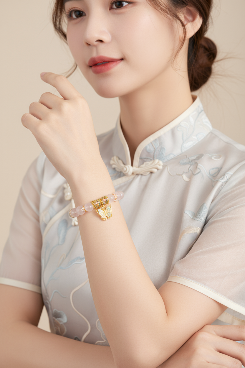 Butterfly Series - Butterfly Heart Blush Charm Pink Crystal