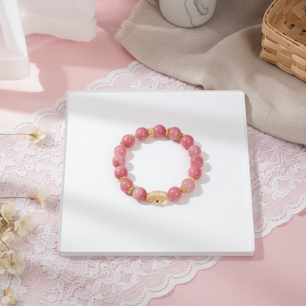 Floral Series - Crimson Jade Cherry Blossom Rain Stone Bracelet 