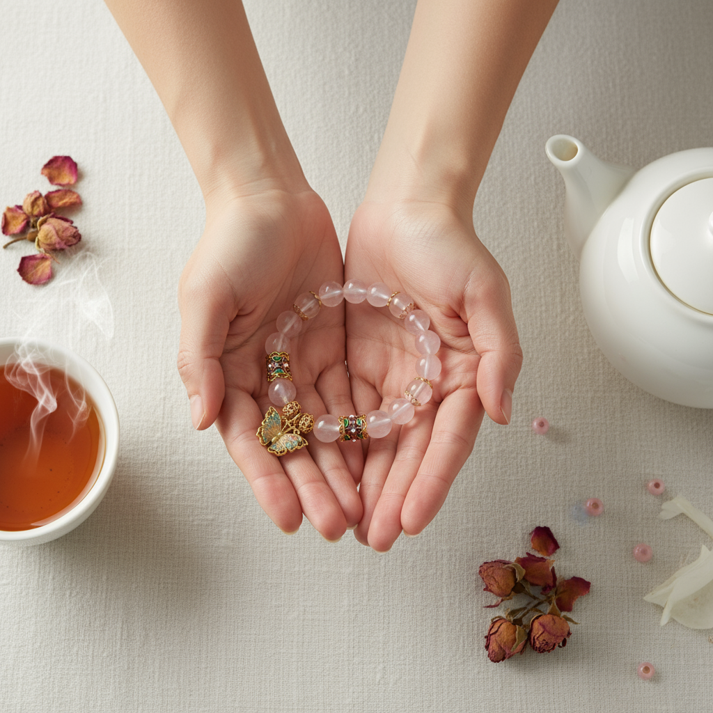 Butterfly Series - Butterfly Heart Blush Charm Pink Crystal 