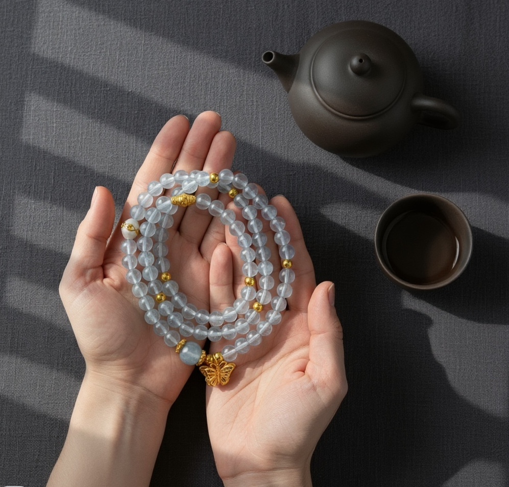 Butterfly Series - "Cloud Ripple" Aquamarine Set (Bracelet + Necklace)