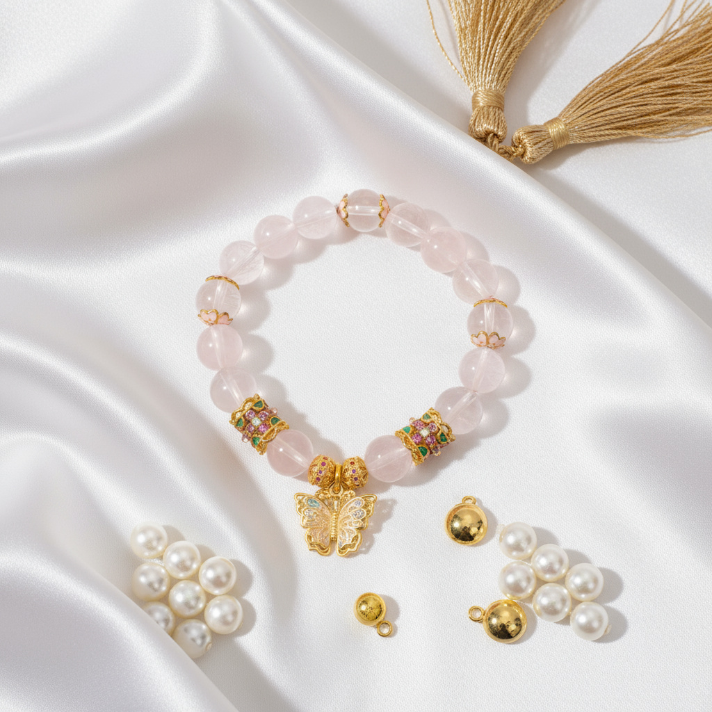 Butterfly Series - Butterfly Heart Blush Charm Pink Crystal 