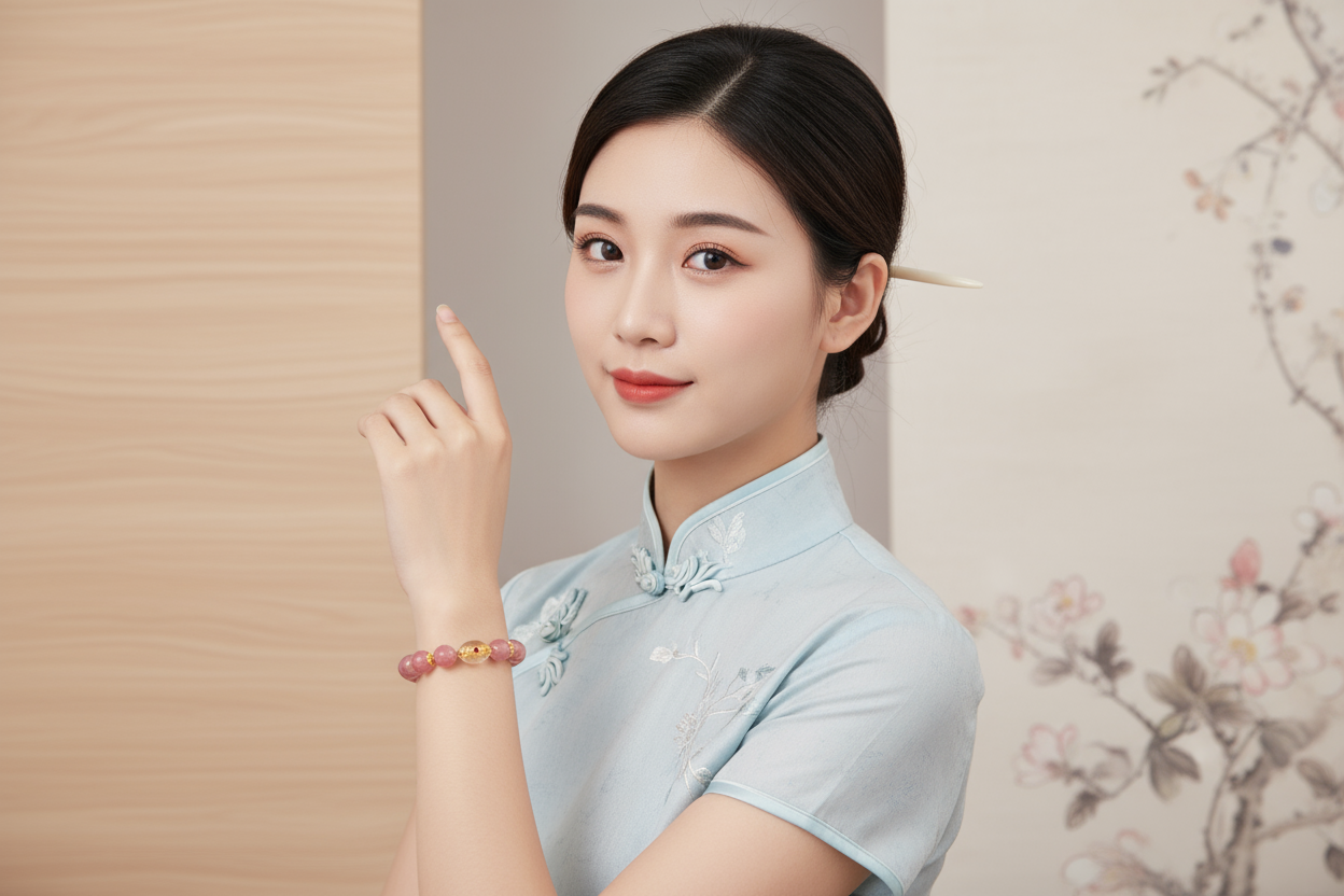 Floral Series - Crimson Jade Cherry Blossom Rain Stone Bracelet 