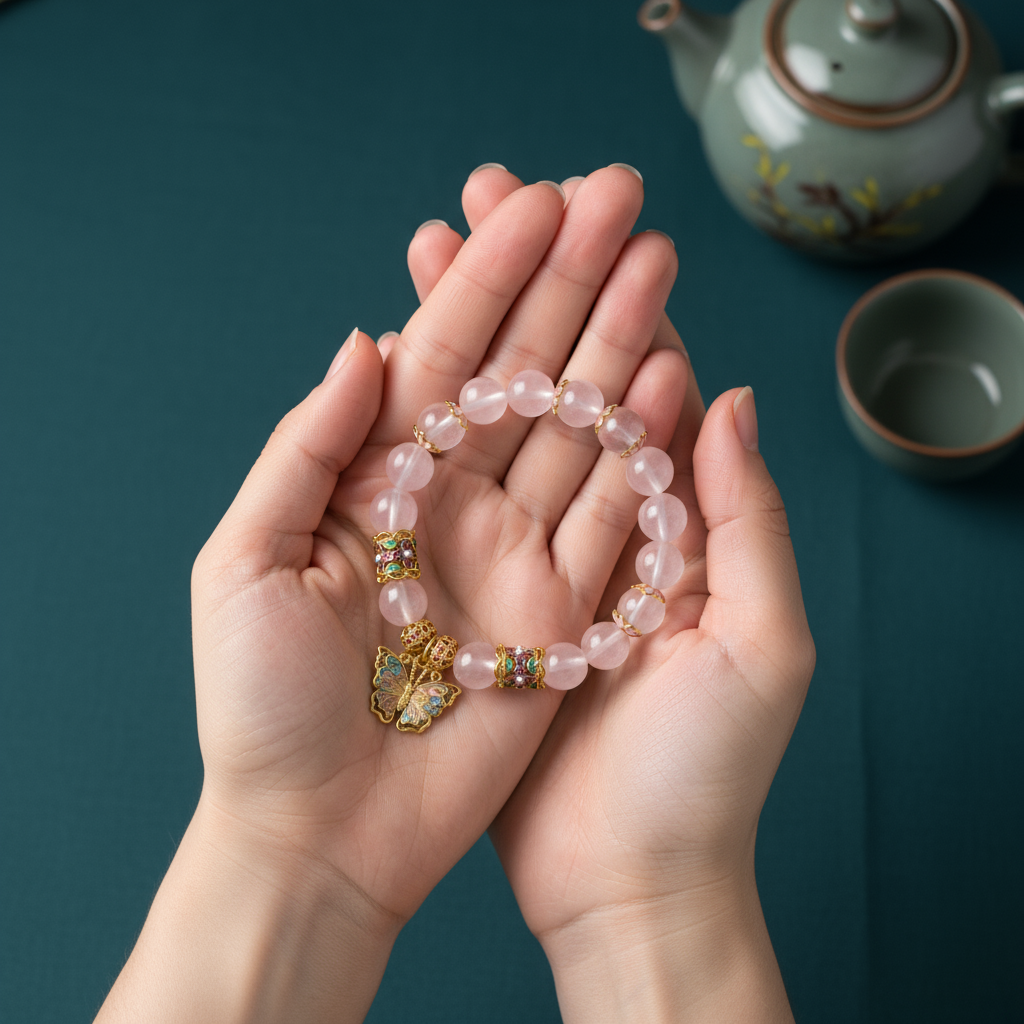 Butterfly Series - Butterfly Heart Blush Charm Pink Crystal 