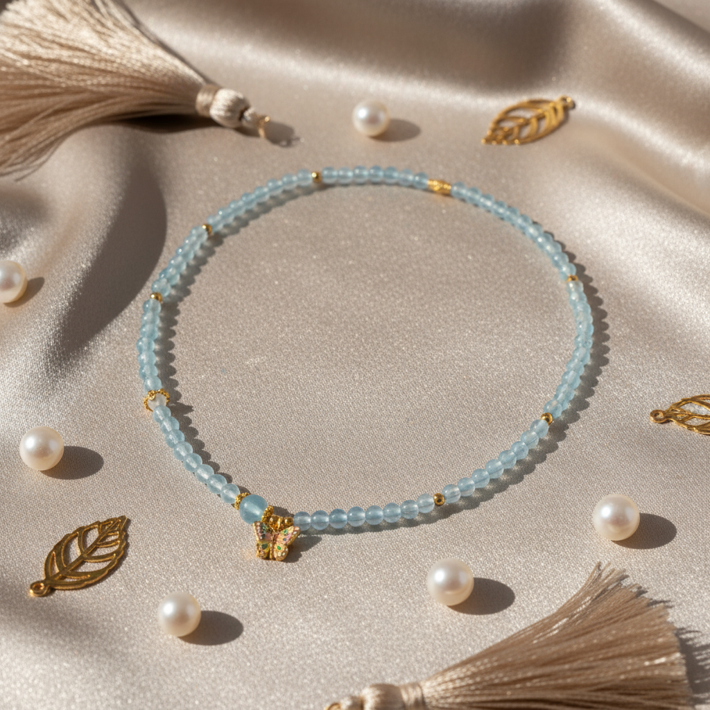 Butterfly Series - "Cloud Ripple" Aquamarine Set (Bracelet + Necklace)