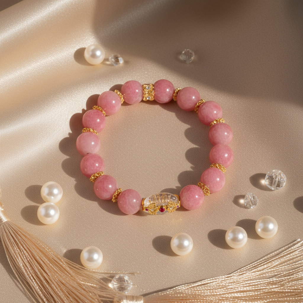Floral Series - Crimson Jade Cherry Blossom Rain Stone Bracelet 