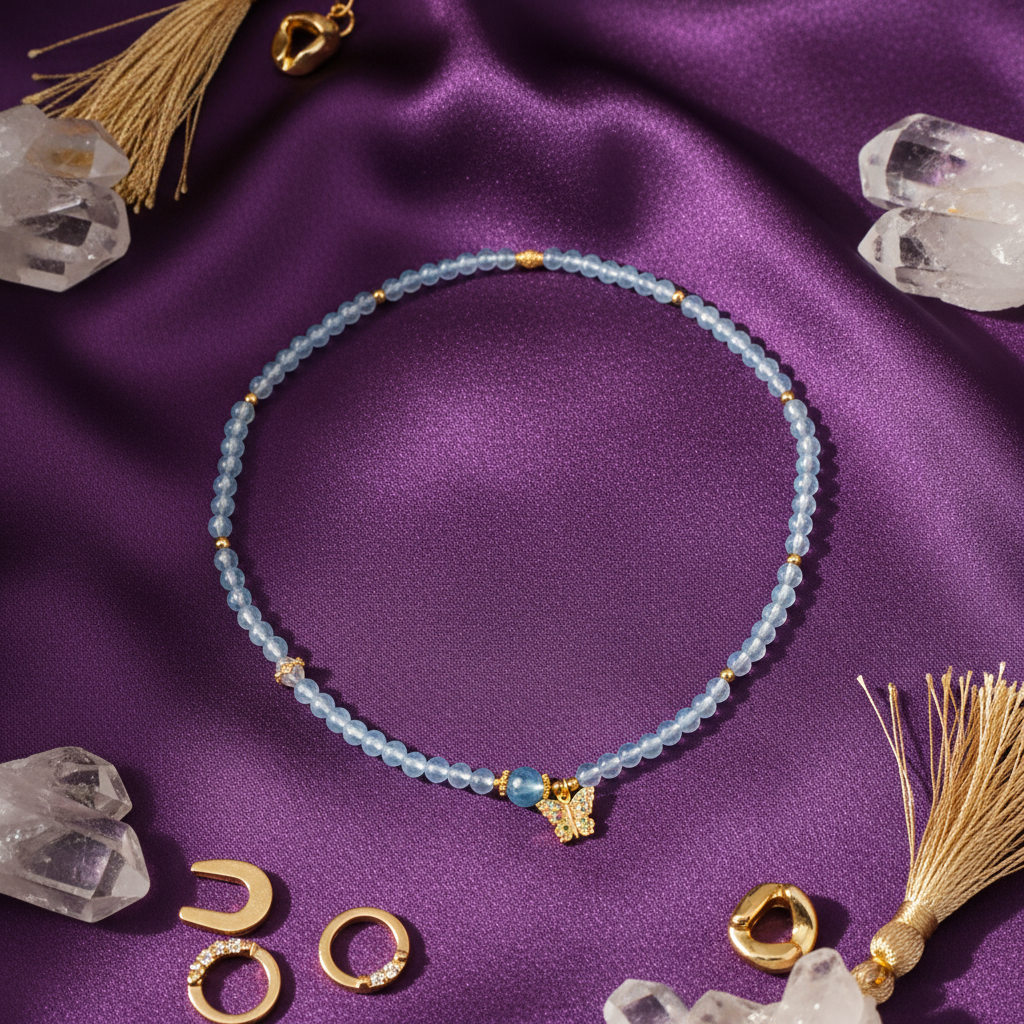 Butterfly Series - "Cloud Ripple" Aquamarine Set (Bracelet + Necklace)