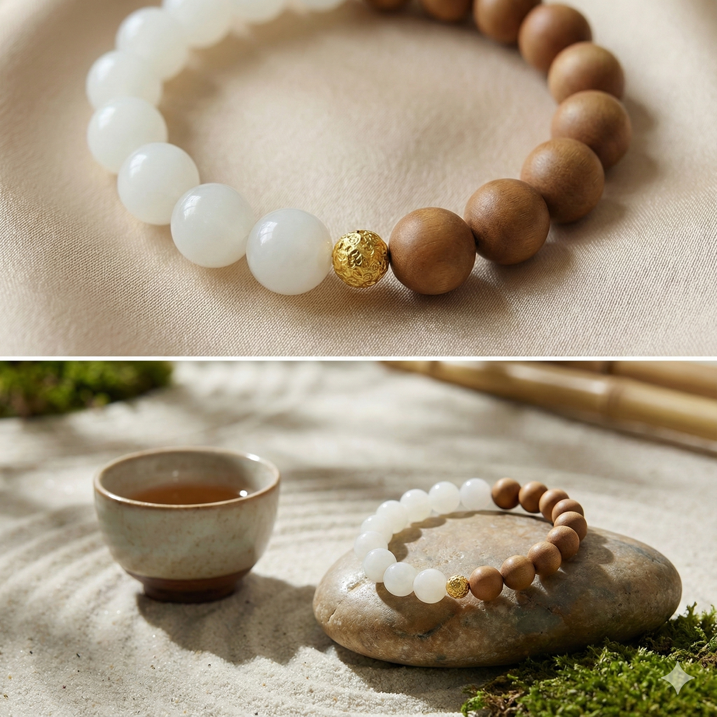 Balance &amp; Grace Hetian Jade and Sandalwood Bracelet