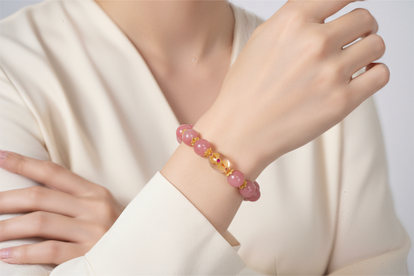 Floral Series - Crimson Jade Cherry Blossom Rain Stone Bracelet 